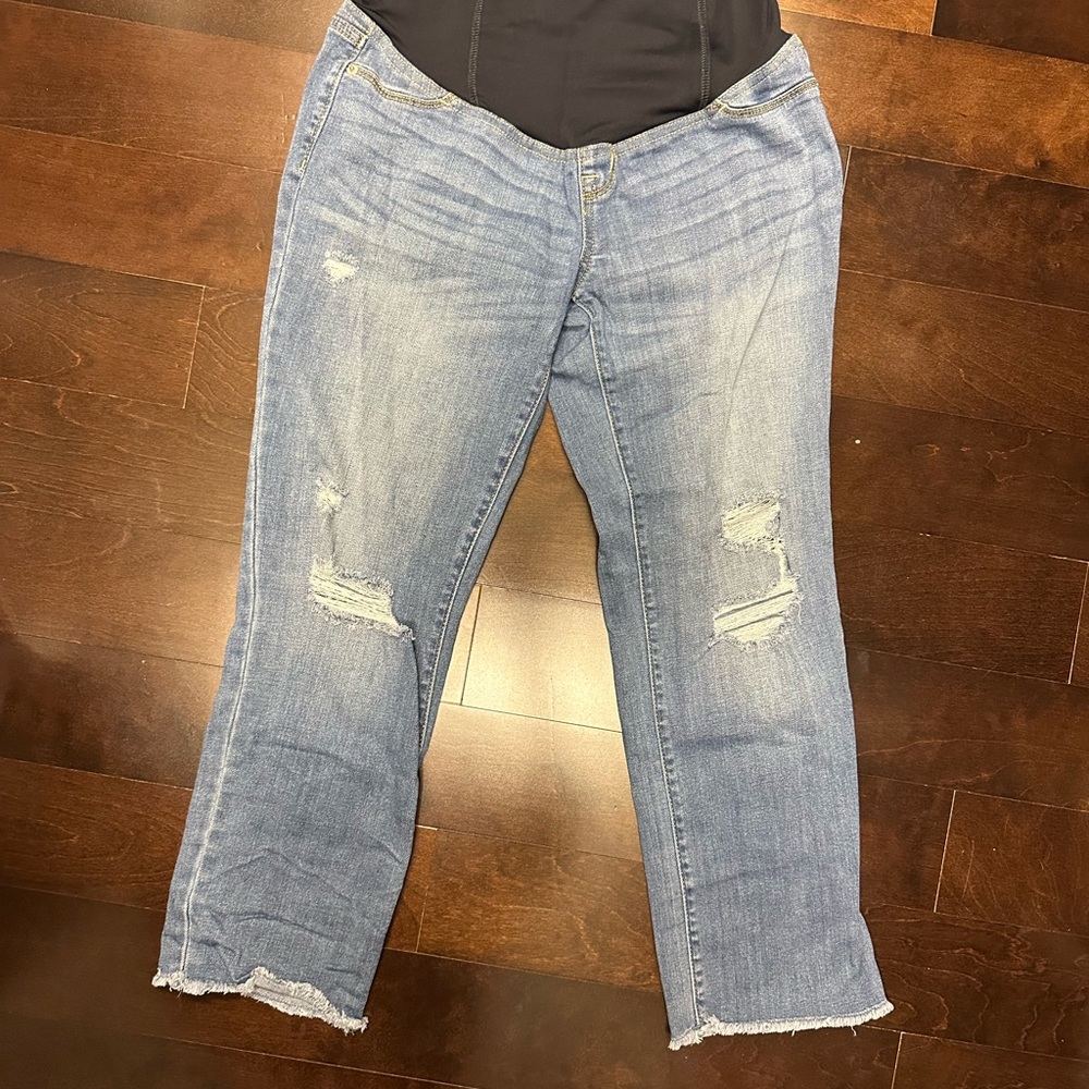 Isabel Maternity by Ingrid & Isabel Blue Boyfriend Jeans with Raw Hem
